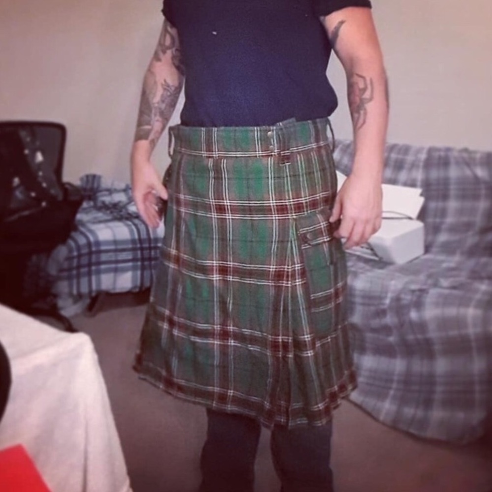 Green/Orange plaid utility kilt